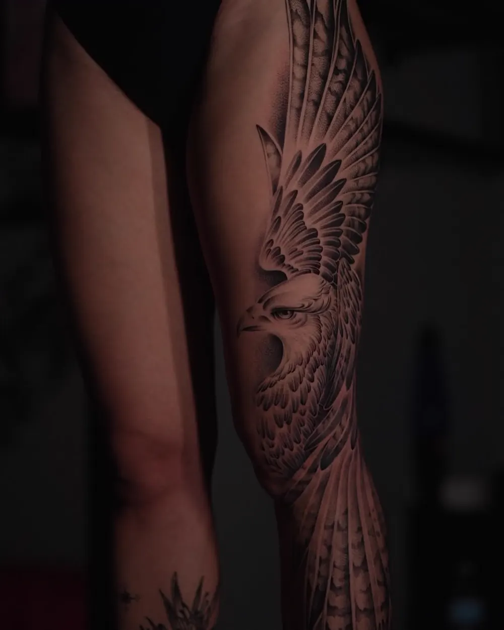 Eagle in flight — black & grey realism tattoo on the forearm, by Foenix Ink, Hollywood FL (2/3)