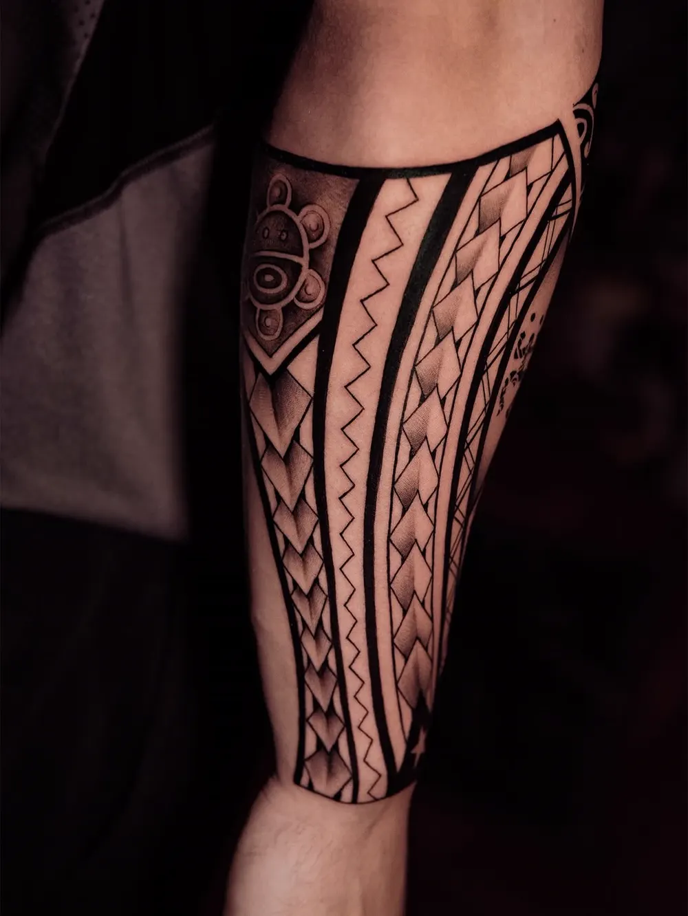 Polynesian tribal with star — blackwork tribal tattoo on the forearm, by Foenix Ink, Hollywood FL (2/2)
