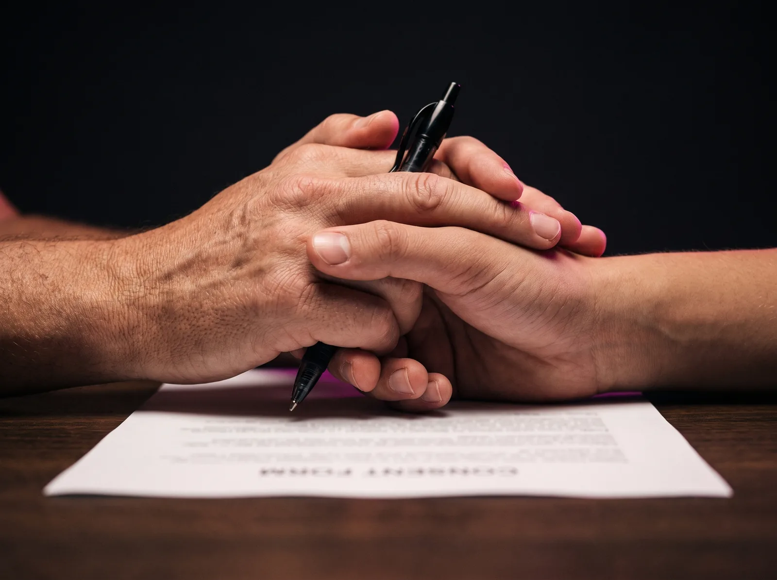 Parent and teen signing a piercing consent form together at a studio counter